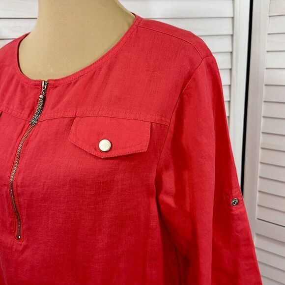 Linen Top Tunic Size Large Ellen Tracy Roll Tab NWOT - Picture 6 of 16